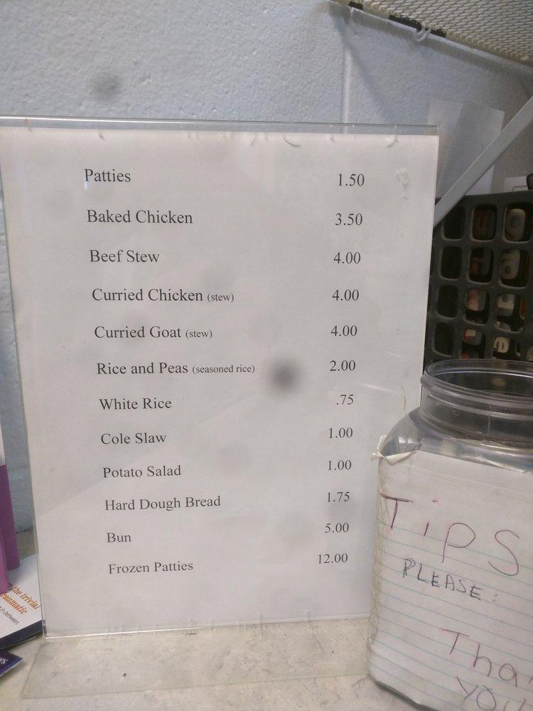 Menu at Patties of Jamaica restaurant, Indianapolis