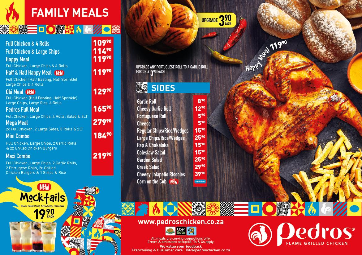 Menu at Pedros Whitehouse restaurant, Durban