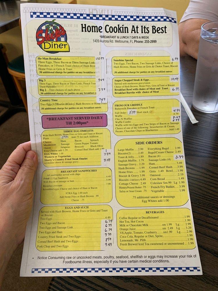 Menu at Shep's Diner restaurant, Melbourne