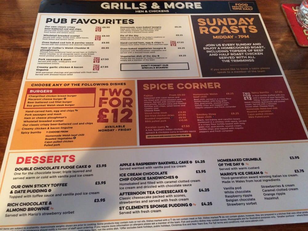 Menu at Hen & Chicken pub & bar, Abergavenny