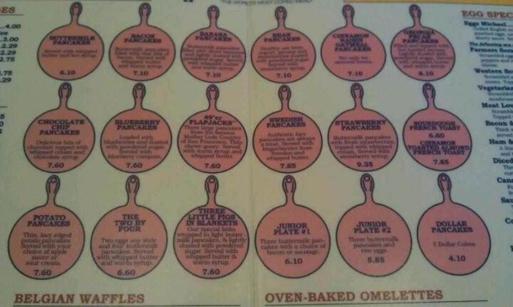 Menu at The CU Original Pancake House restaurant, Champaign