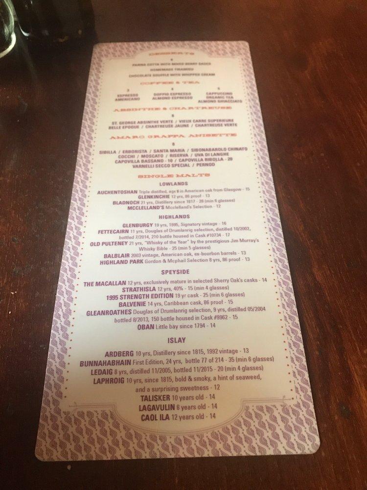 Menu at Houdini Kitchen Laboratory pizzeria, New York City