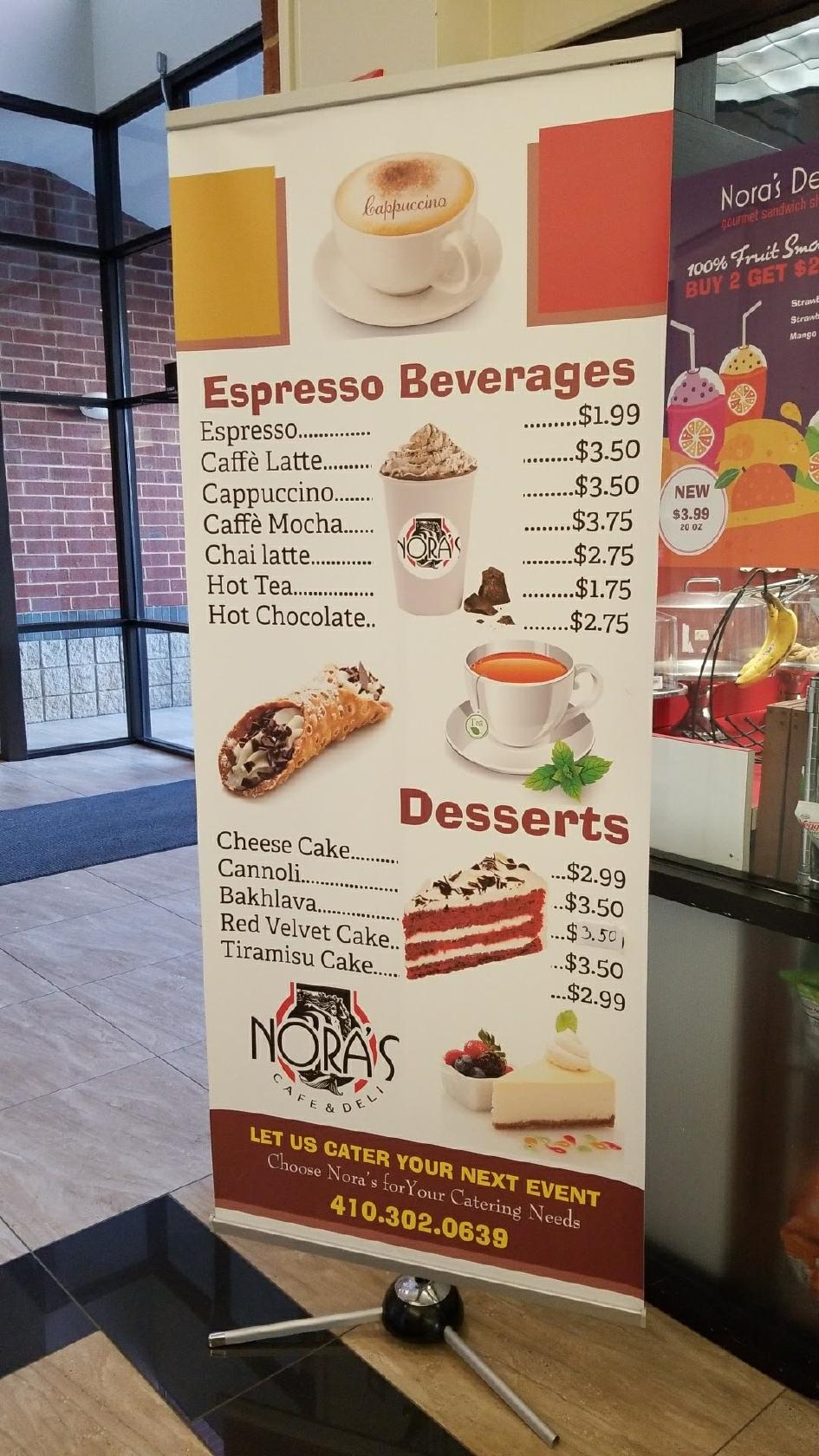 Menu at Nora's Deli cafe, Pasadena
