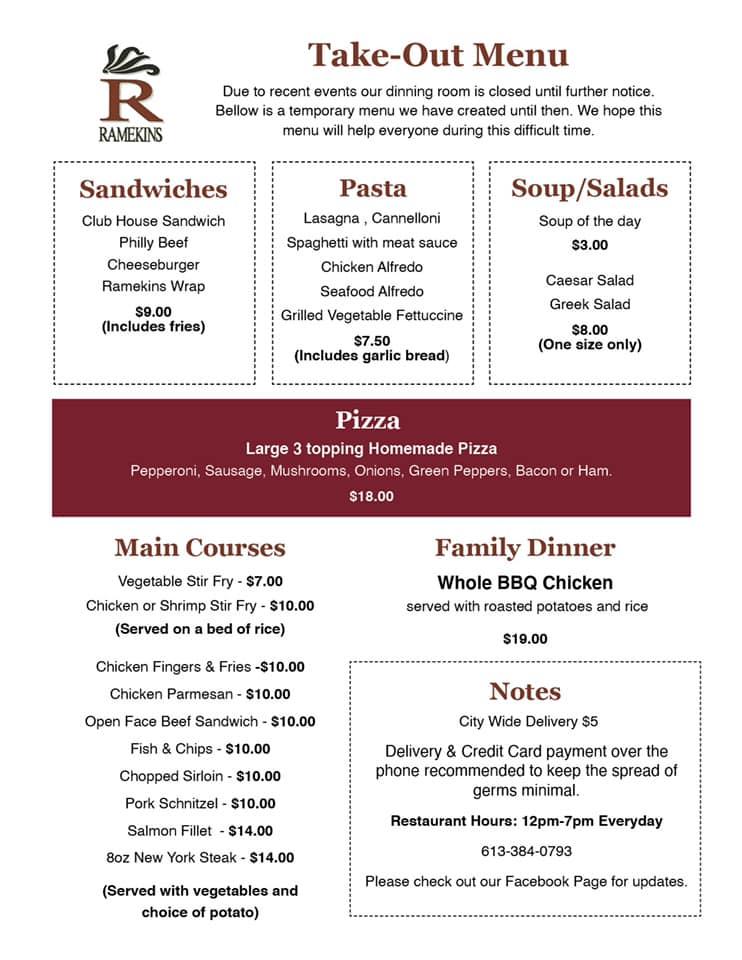 Menu at Ramekins restaurant, Kingston