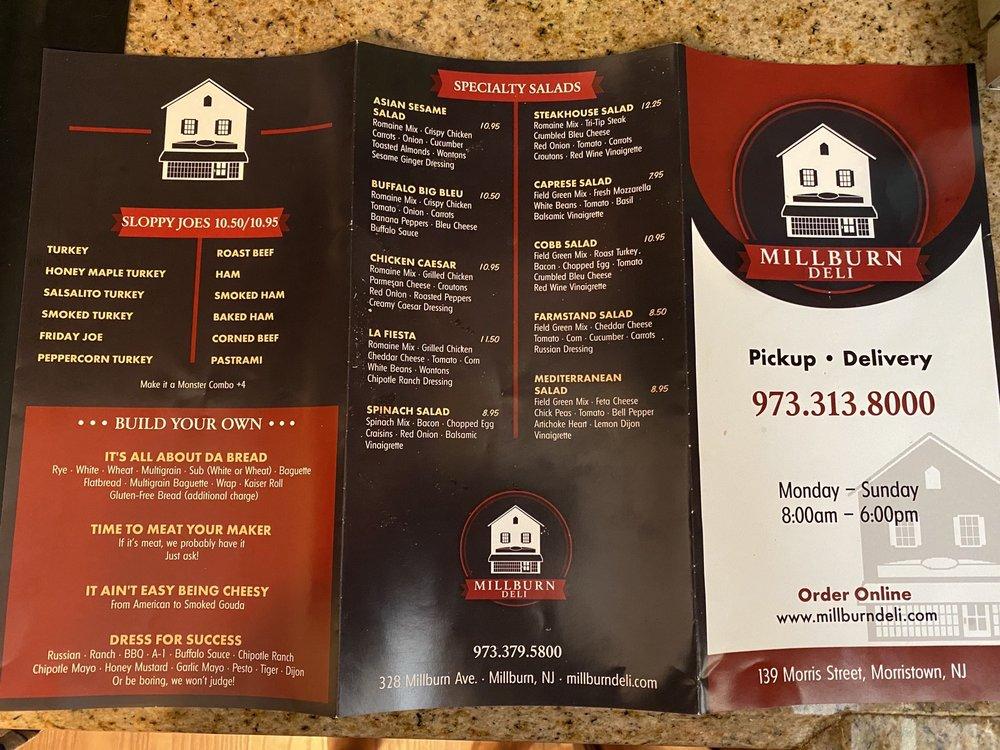 Menu at Millburn Deli restaurant, Morristown