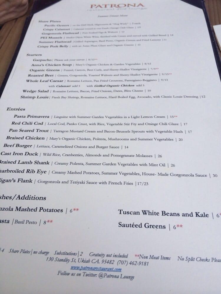 Menu at Patrona pub & bar, Ukiah