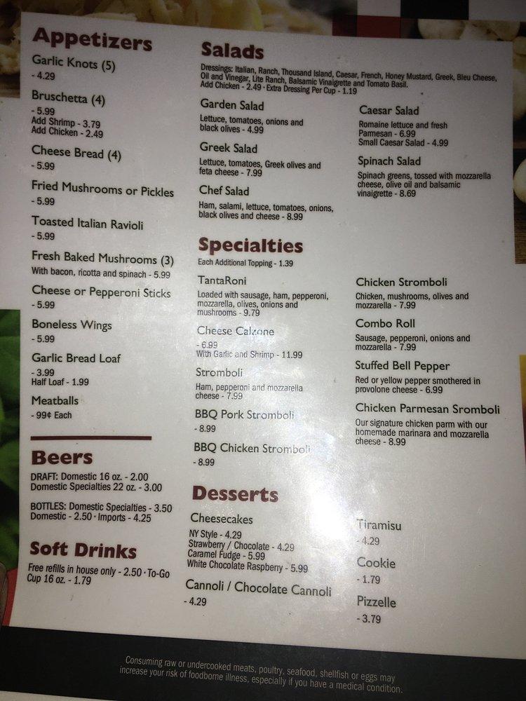 Menu at Lonnie Tant's Italia pizzeria, Southaven