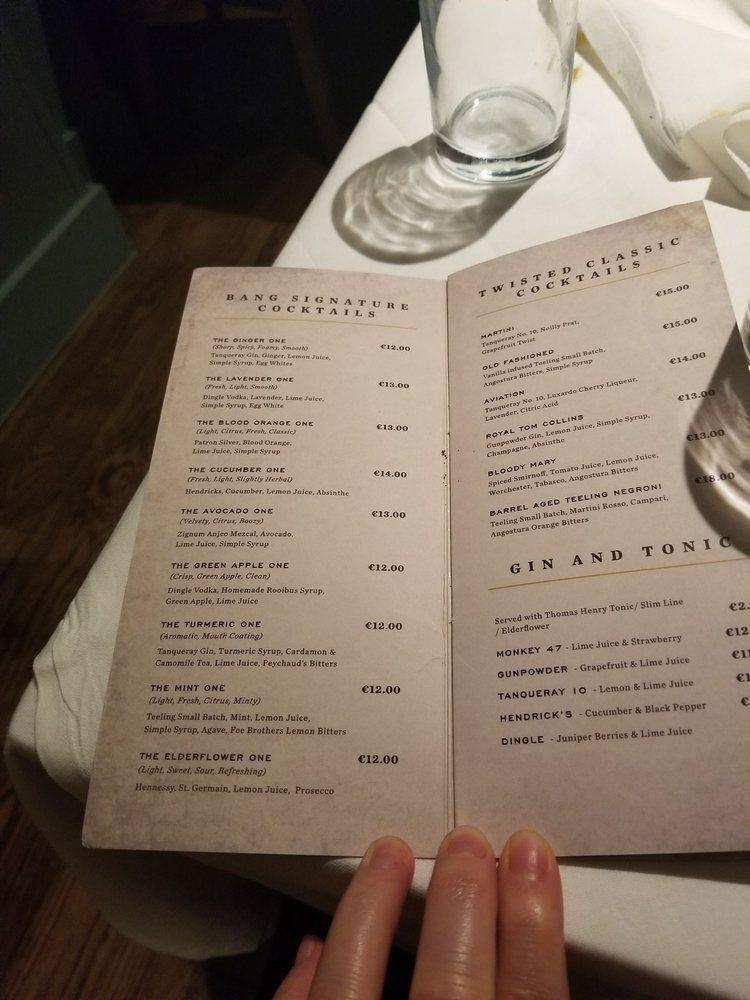 Menu at BANG restaurant & wine bar, Dublin, 11 Merrion Row