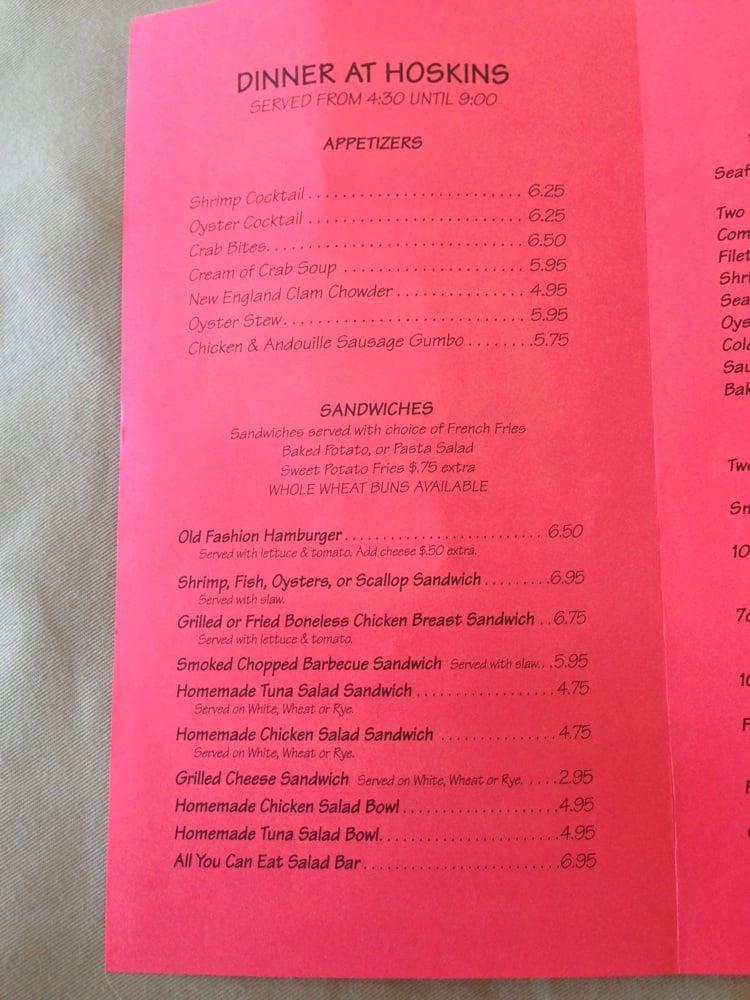 Menu at Hoskins Restaurant, North Myrtle Beach