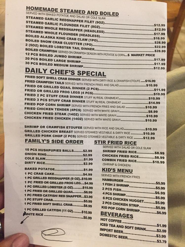 Menu at Lake Jackson Seafood restaurant, Lake Jackson