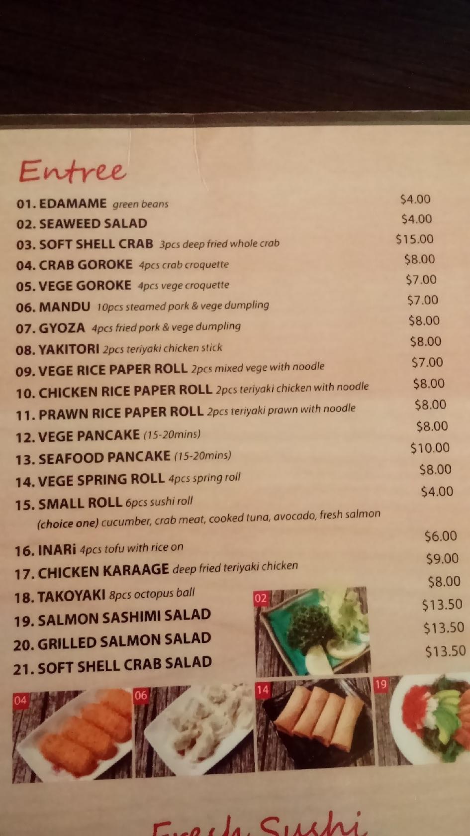 Menu At Moons Sushi Restaurant Nowra