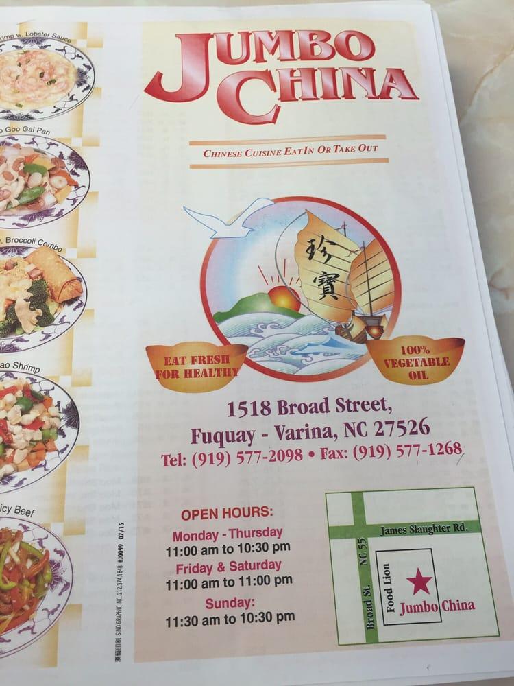 Menu at Jumbo China restaurant, Fuquay Varina, Broad St