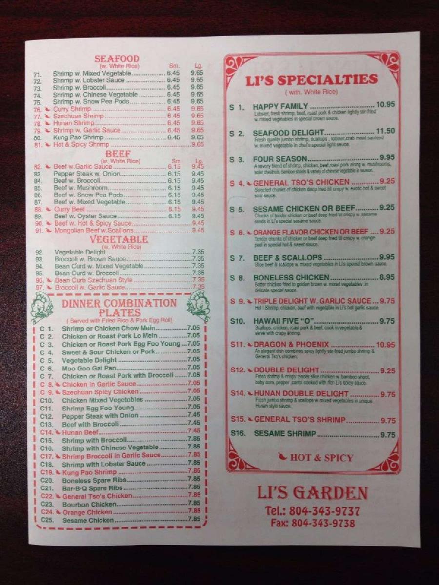 Li's Garden Queens New York Menu