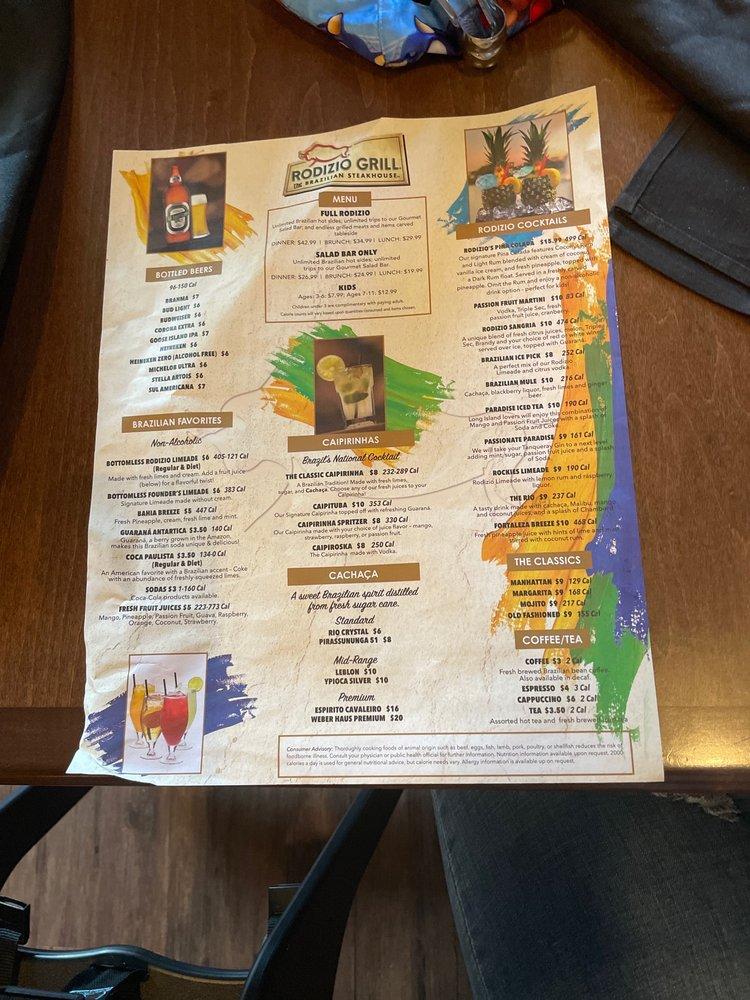 Menu at Rodizio Grill Brazilian Steakhouse Orlando, Orlando