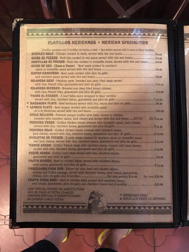 Menu at La Adelita Mexican Restaurant, Dallas