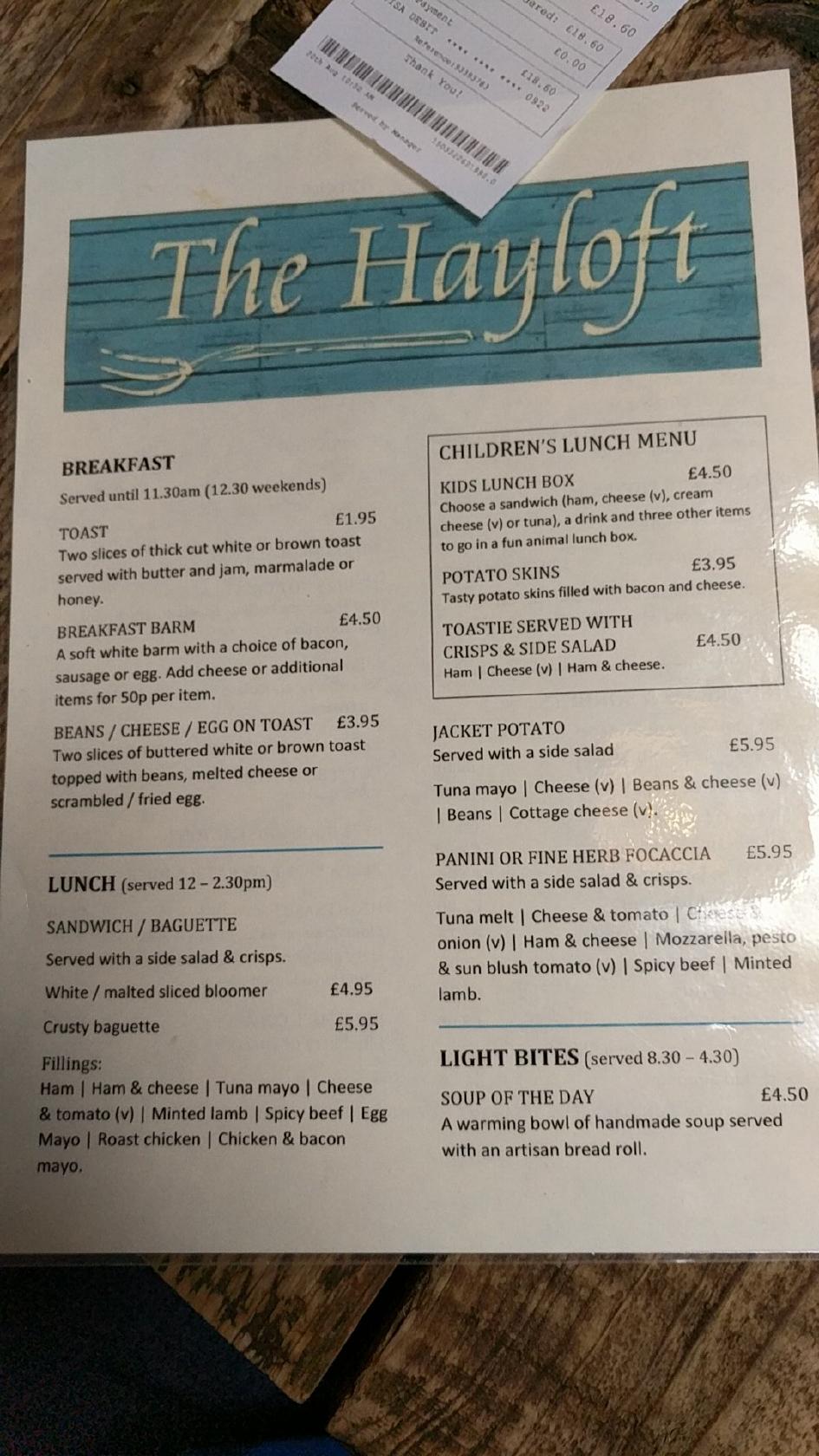 Menu at The Hayloft, Cheshire cafe, Widnes