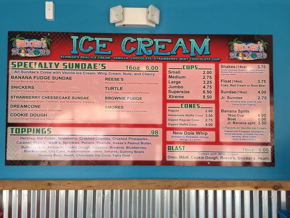 Menu At Brookes Snoworld Of Thibodaux Desserts, Thibodaux