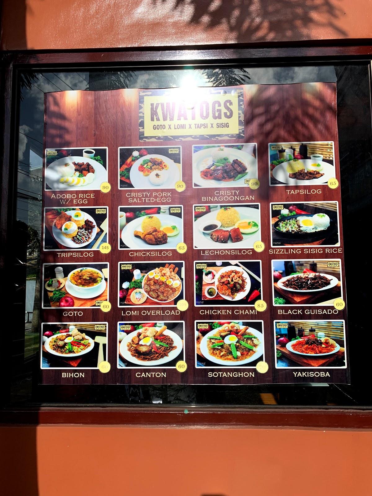 Menu at Kwatogs Premium Dayton Food Park Branch restaurant, Lipa