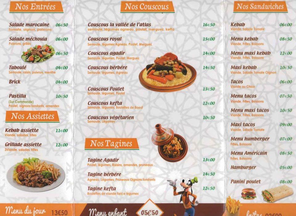 Menu at La Vallée de l'Atlas restaurant, Chamelet