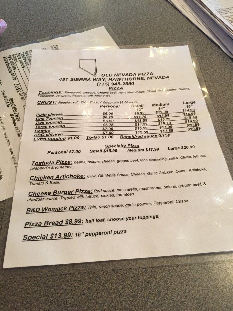 Menu at Old Nevada Pizza pizzeria, Hawthorne