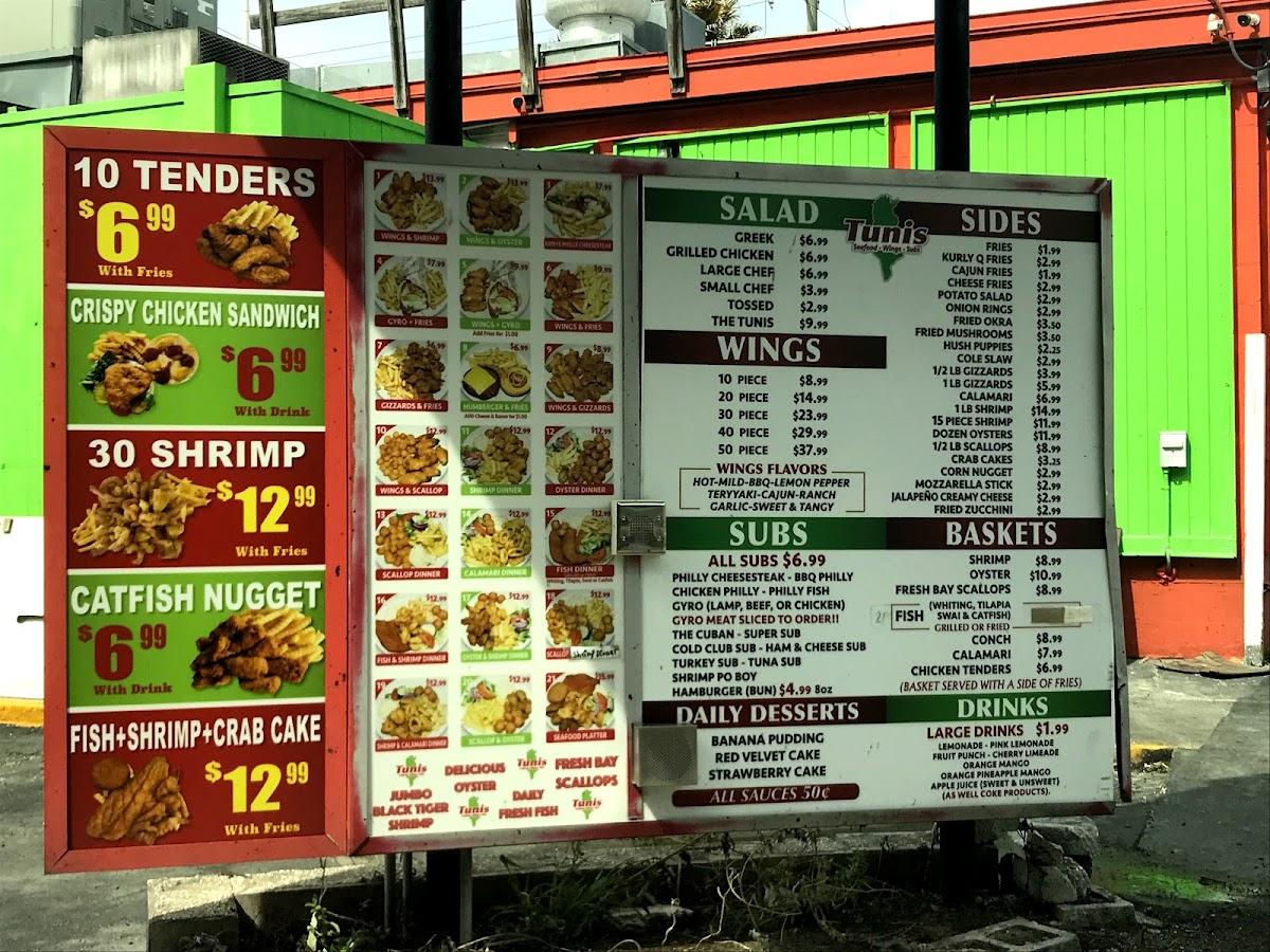 Menu at Tunis Seafood, Wings & Subs restaurant, Jacksonville