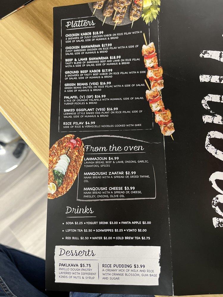 Menu at Fattoush restaurant, Arlington