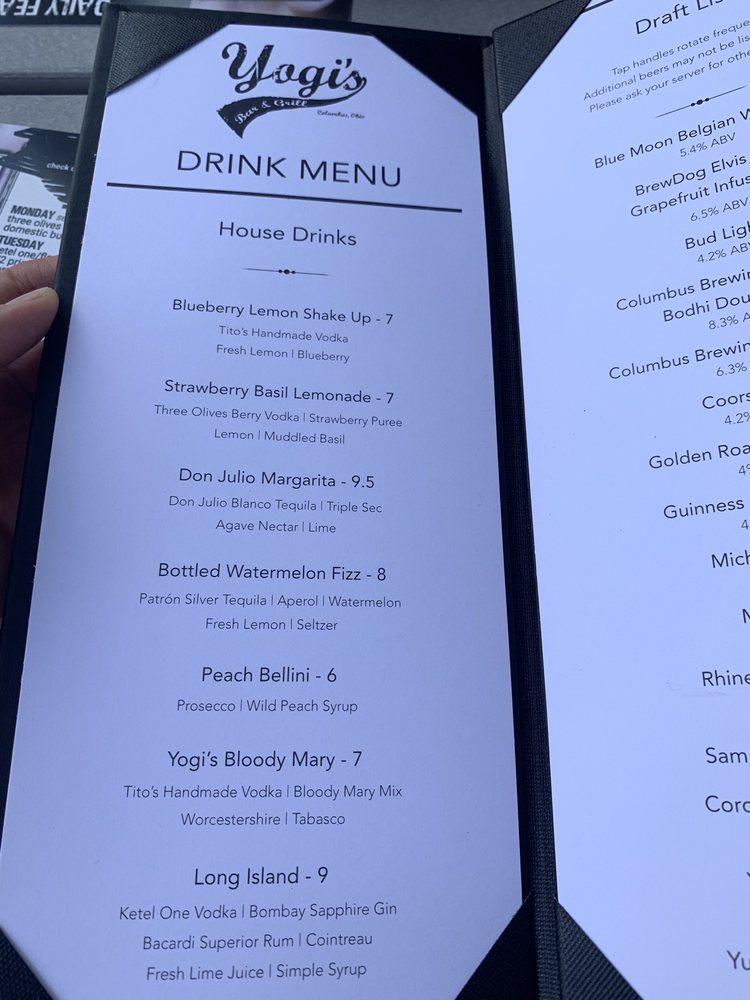 Menu at Yogi’s Bar & Grill, Columbus