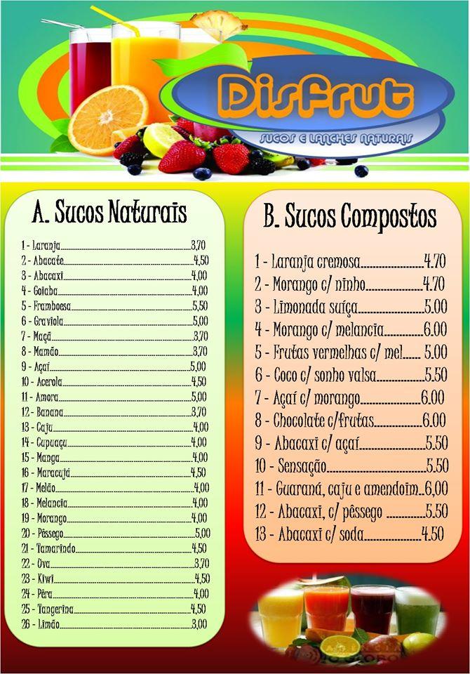 Menu Em Disfrut Sucos E Vitaminas Restaurante Mogi Gua U