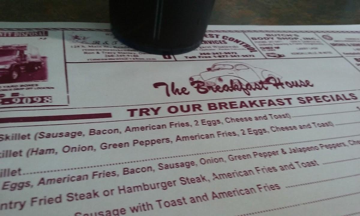 Menu at Breakfast House restaurant, Kendallville