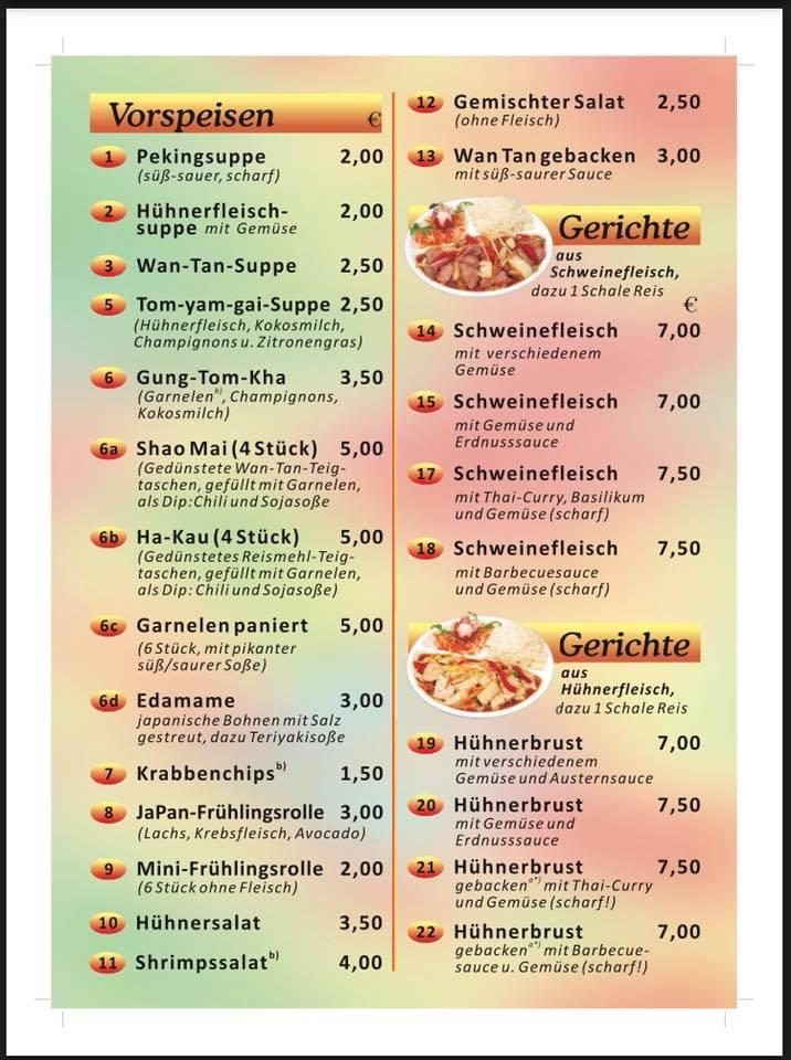 Carta del restaurante Hong Kong Bistro, Bamberg