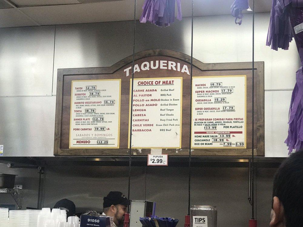 Menu at La Morenita Market restaurant, San Mateo
