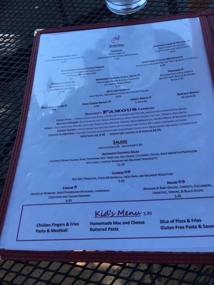 Menu at Marianna's Pizza pizzeria, Phillipsburg