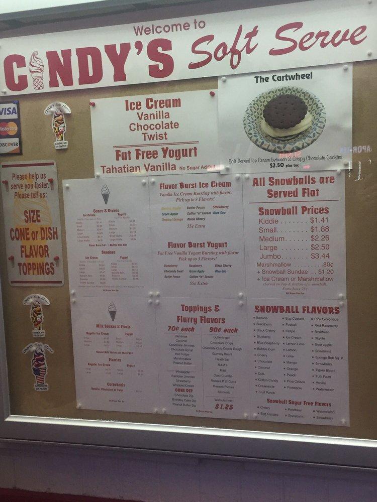 Menu at Cindy's Soft Serve restaurant, Elkridge