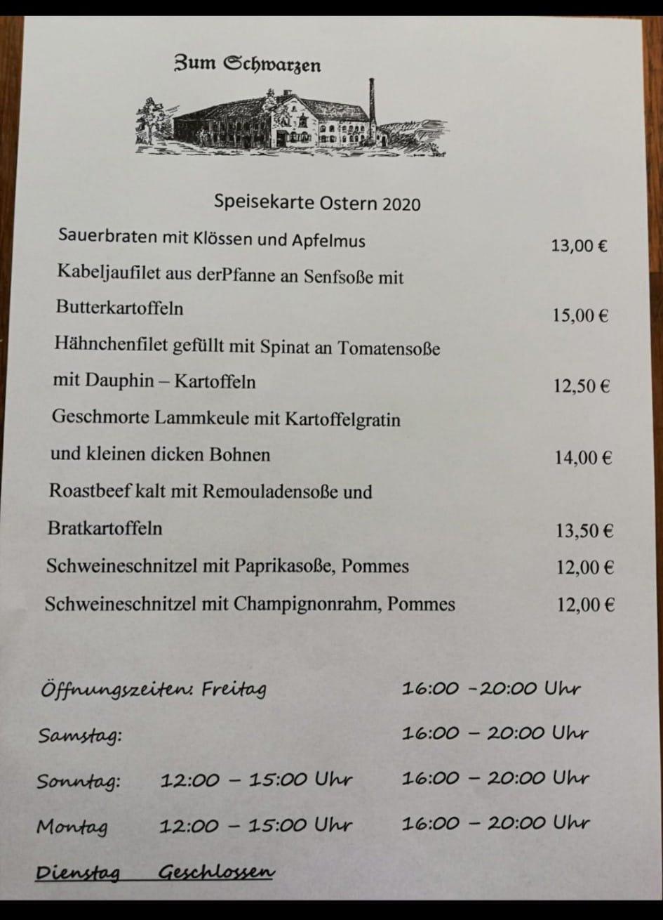 Speisekarte von Gaststätte Zum Schwarzen restaurant, Essen, Hammer Str. 1