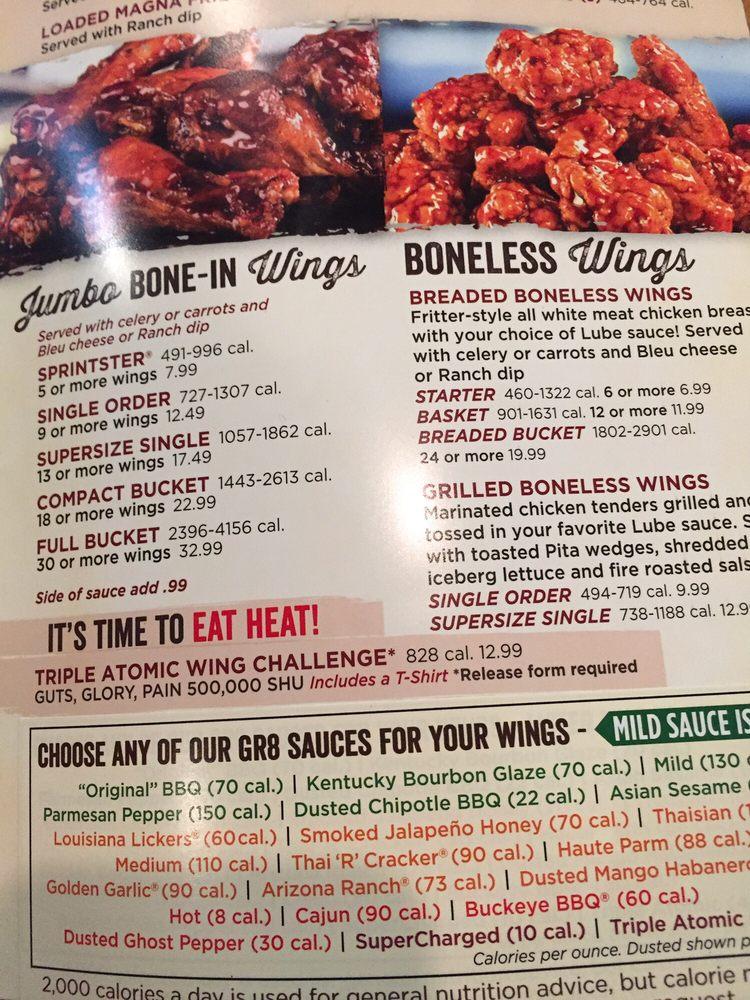 Menu at Quaker Steak & Lube restaurant, Pinellas Park, 49th St N