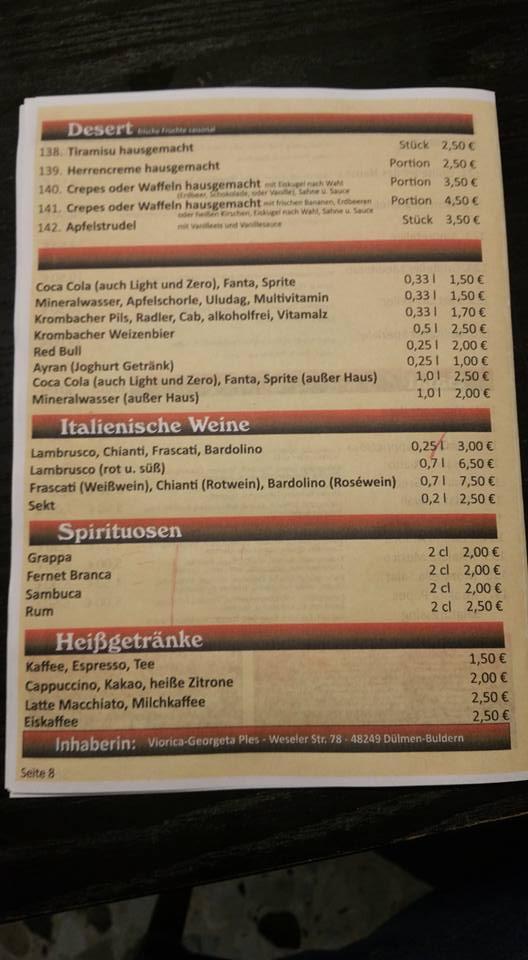 Carta de Pizzeria Amore, Dülmen