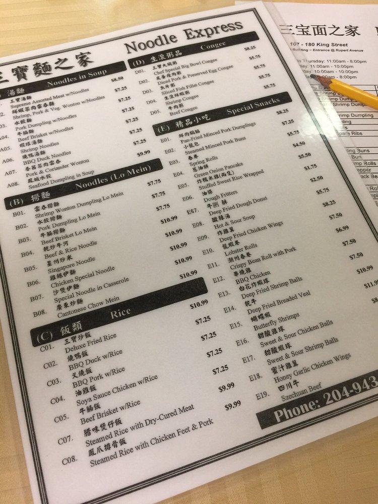Carta del restaurante Noodle Express, Winnipeg, 180 King St 107