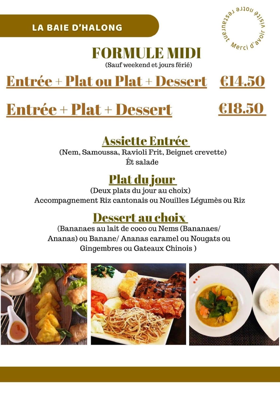 Menu au LA BAIE D’HALONG restaurant, ArgentonsurCreuse