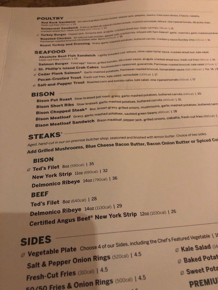 Menu at Ted's Montana Grill steakhouse, Bear, Fashion Center Blvd