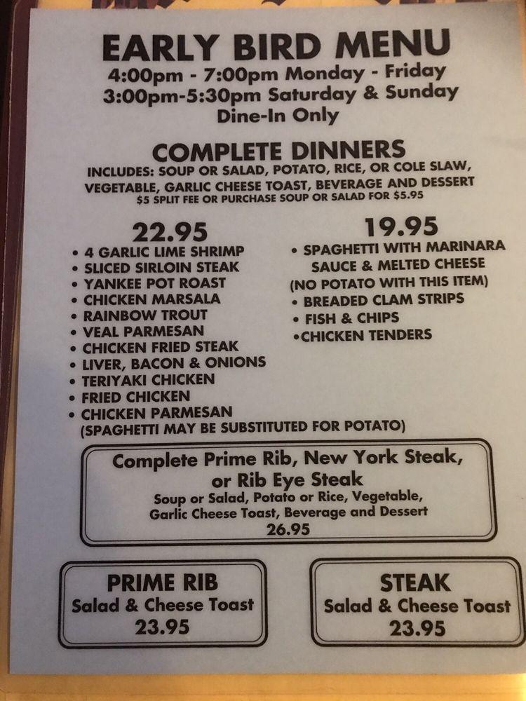 Menu at Billingsley's Restaurant, Los Angeles