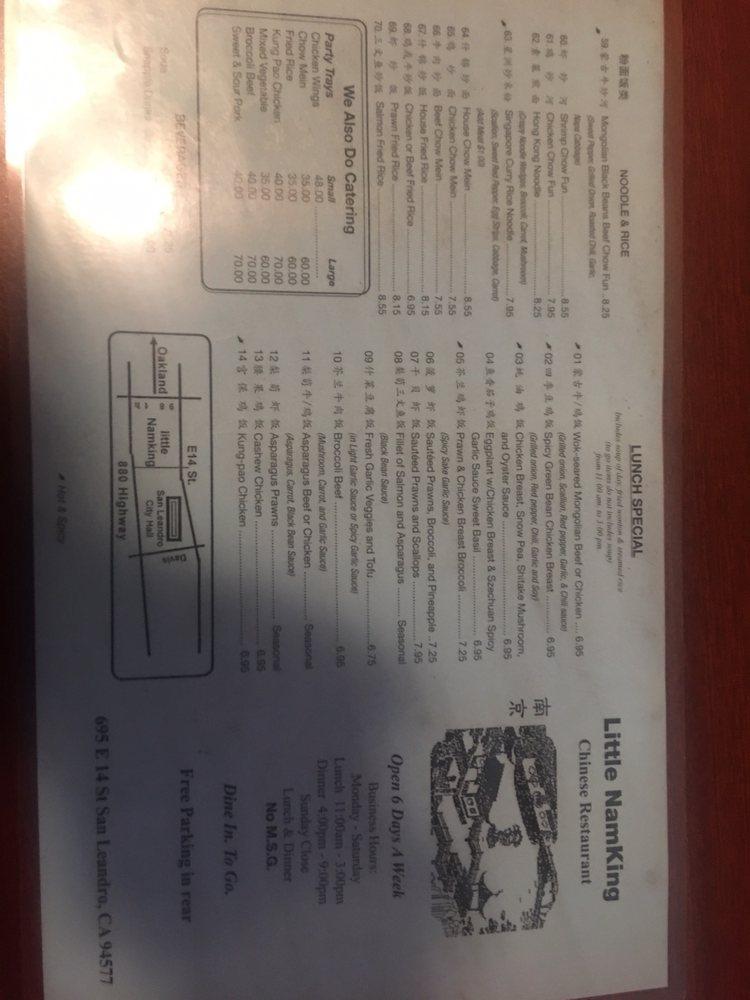 Menu at Little Namking restaurant, San Leandro