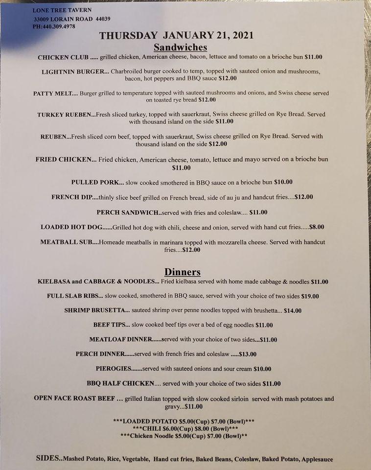 Menu At Lone Tree Tavern Pub Bar North Ridgeville   R799 Lone Tree Tavern Menu 2021 08 