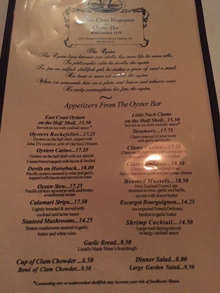 Menu at Sea Chest Oyster Bar, Cambria