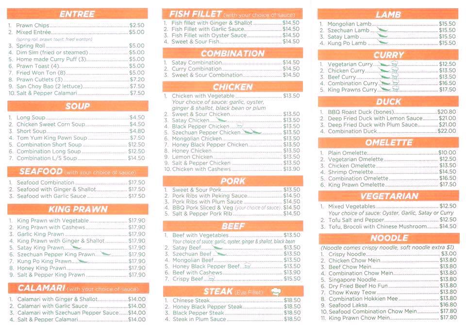Menu at King Po Chinese Restaurant, Mudgeeraba, Mudgeeraba Market