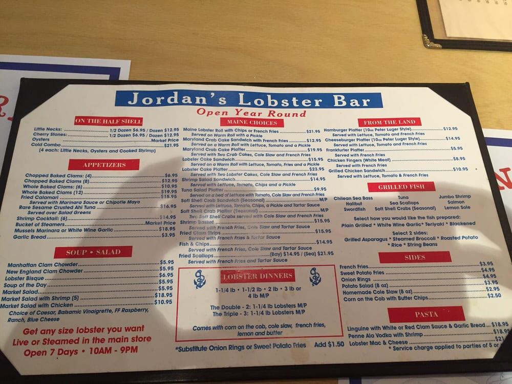 Menu at Jordan Lobster Farms restaurant, Island Park