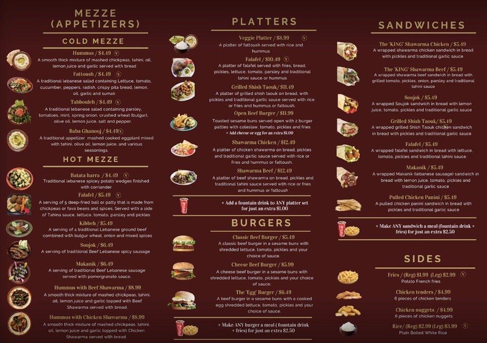 Carta del restaurante Shawarma KING, Arlington