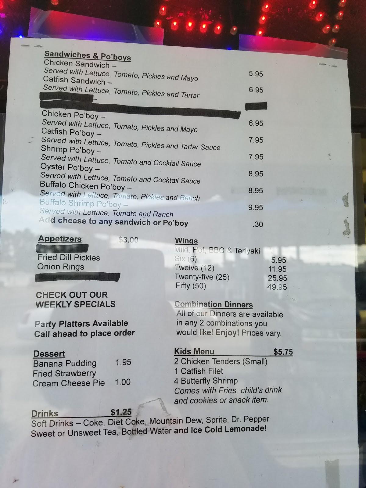 Menu at Catfish Plus restaurant, Collinsville, A MS-19 N