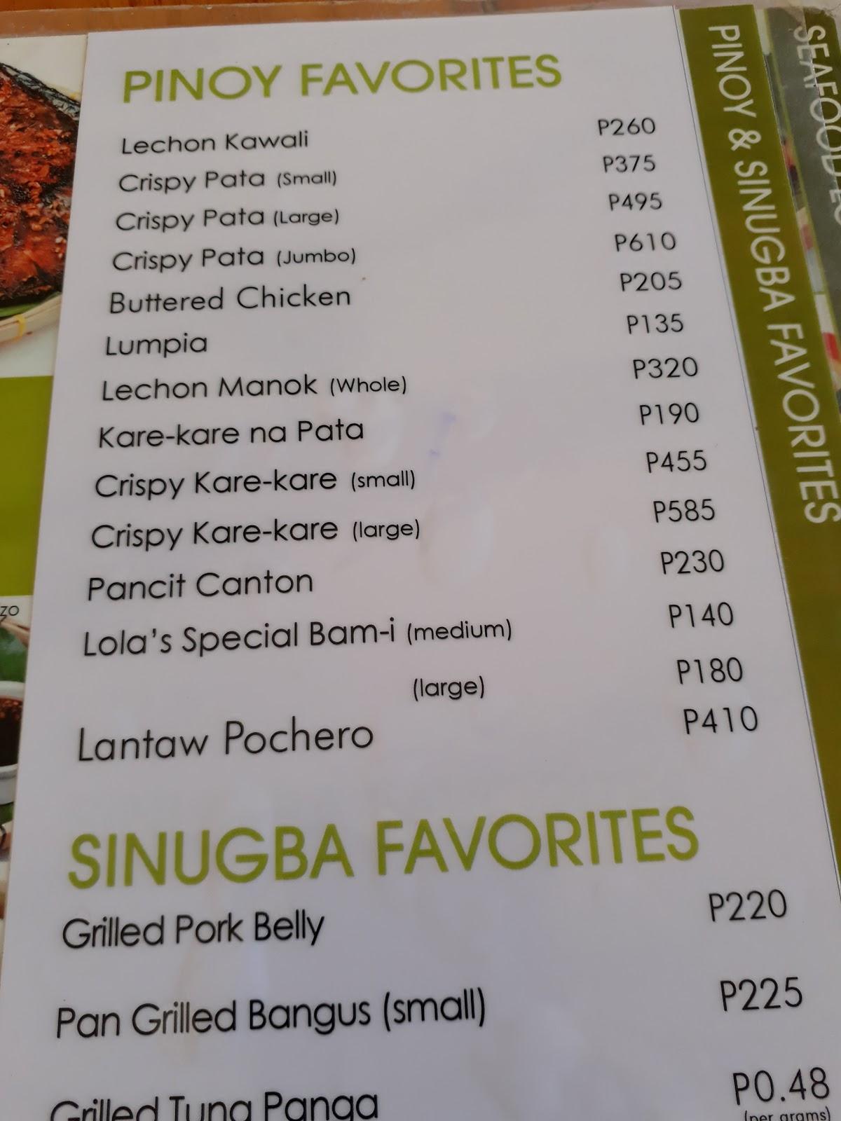 Menu At Lantaw Floating Native Restaurant Cordova Cebu City