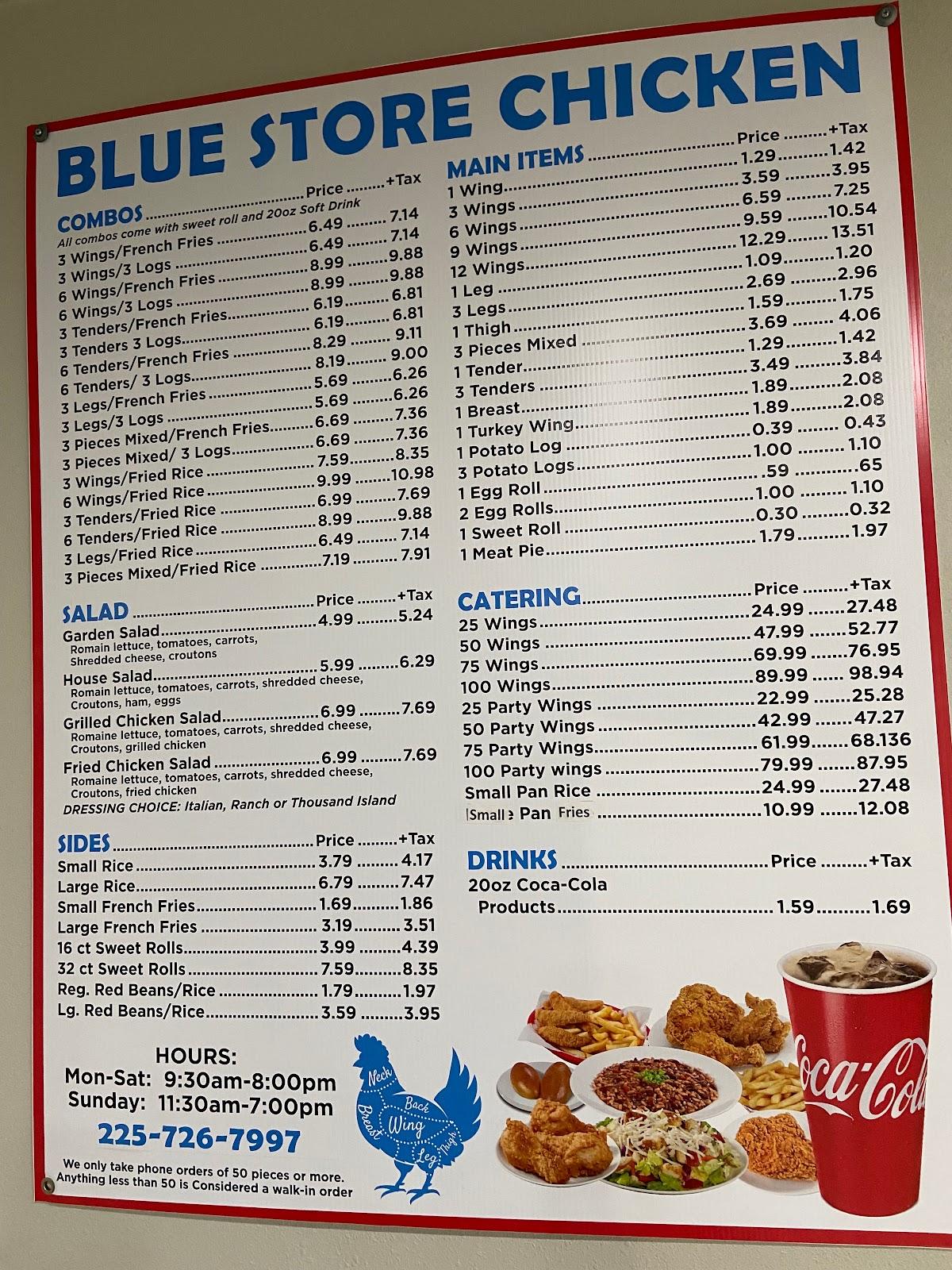 Menu at Blue Store Chicken restaurant, Baton Rouge, Old Hammond Hwy STE B