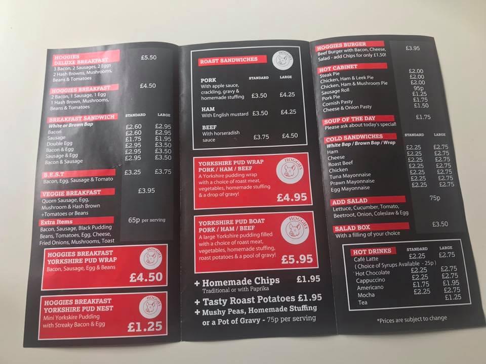 Menu at Hoggies fast food, Rotherham